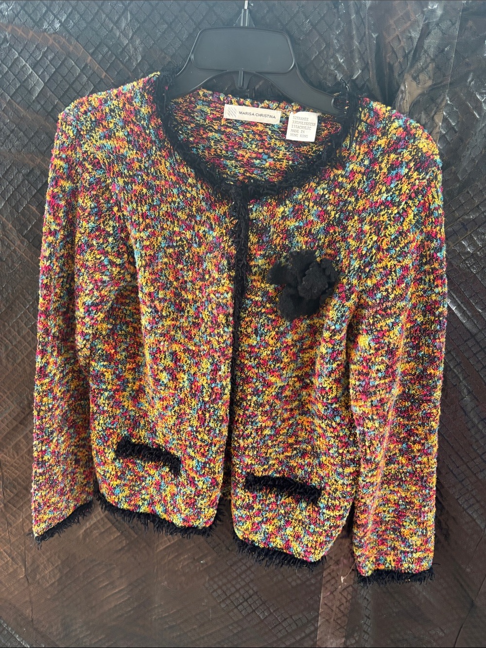 Marisa Christina Multicolor Tweed Cropped Blazer with Black Trim